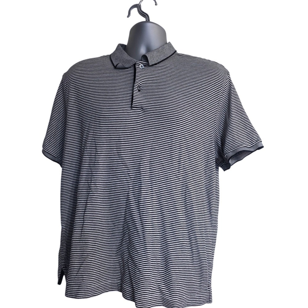 Banana Republic Mens Luxury Touch Polo Shirt Black White Striped Large L
